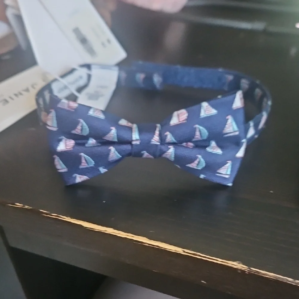 Navy Blue Bow Tie with Sailboat Pattern